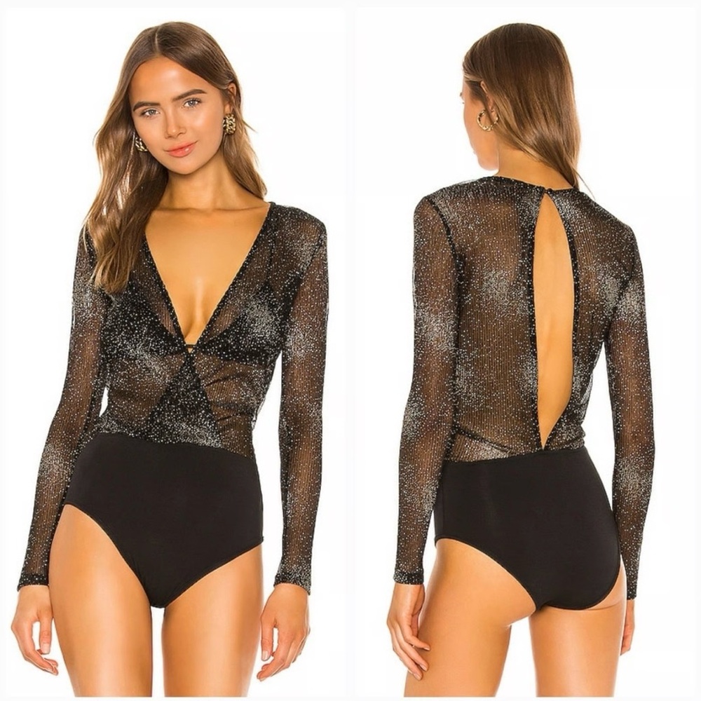 Superdown Black Glitter Bodysuit